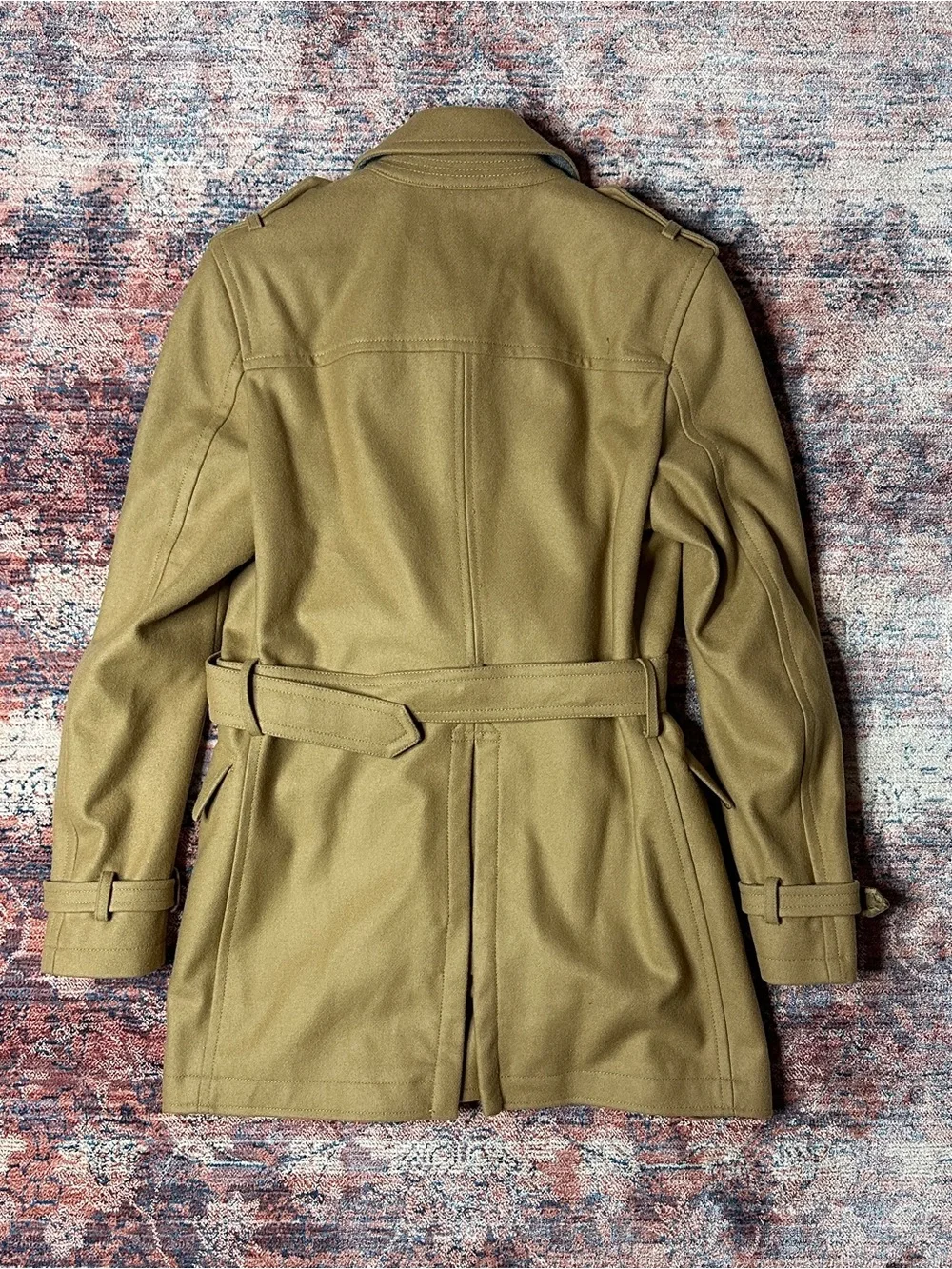 Banana Republic Camel Wool Belted Double Breasted Trench Coat Small